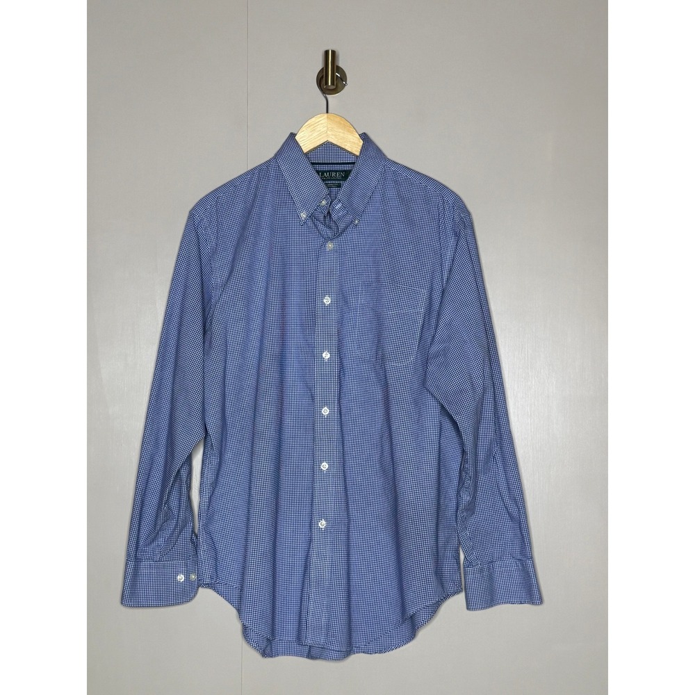 LRalph Lauren Blue Gingham Check Non Iron Button Down Shirt 16.5 34/35